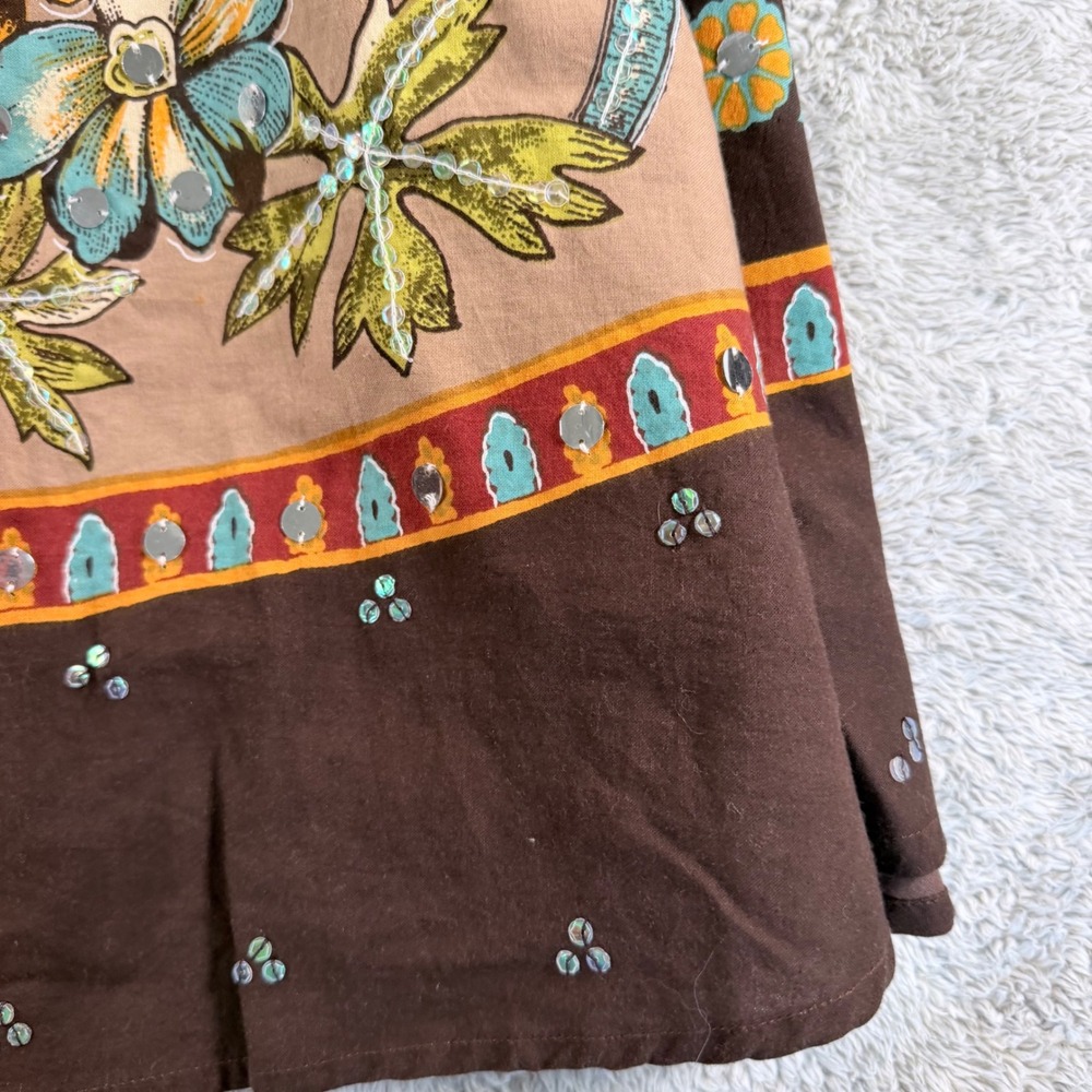 Soft Surroundings Maxi Skirt Womens M Brown Floral Paisley Sequin Embellished - Picture 3 of 10
